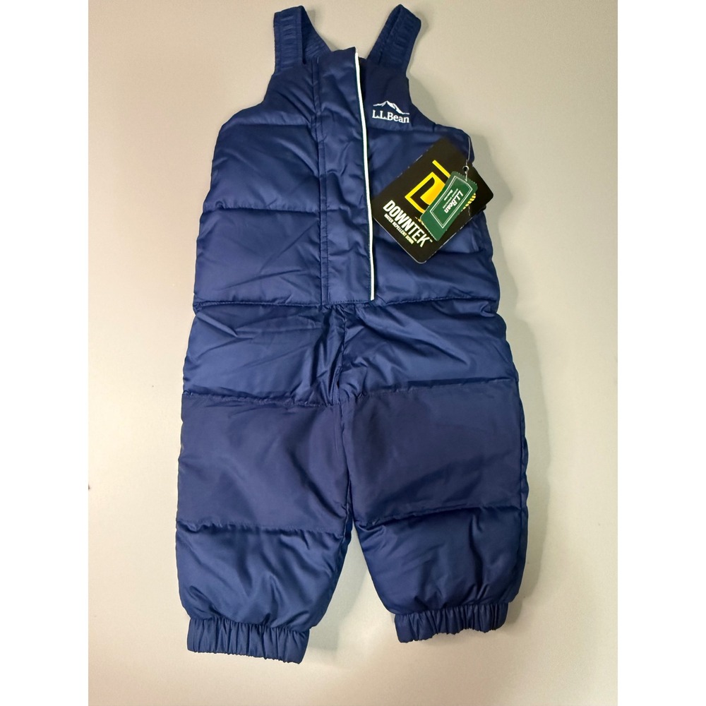LL Bean Infant DownTek Bunting Snow Bibs Navy Blue Fleece Lined 6-12M NWT